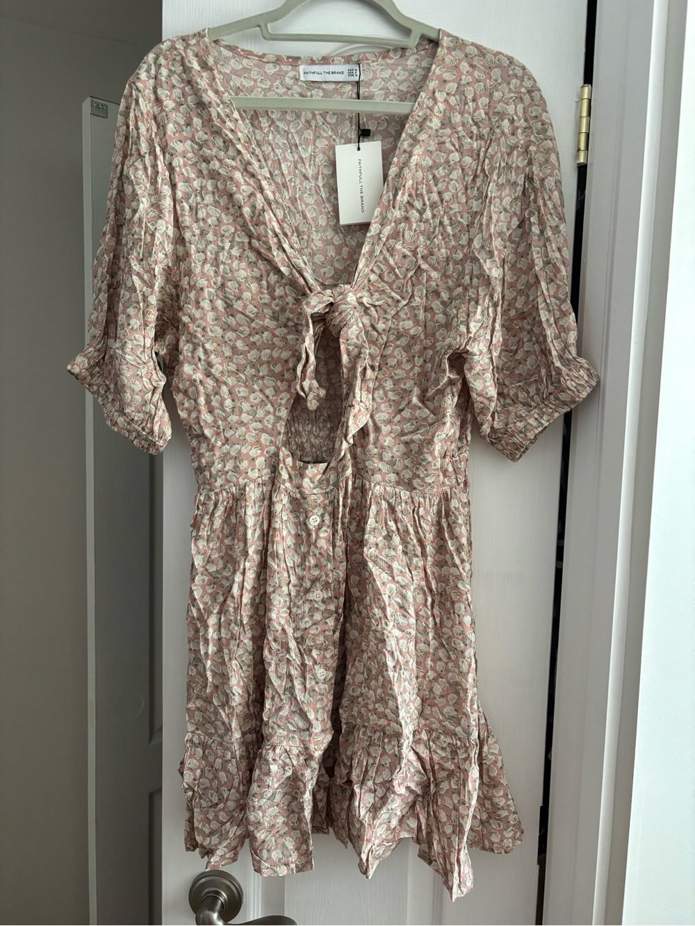 Faithfull the BrandFloral Tie-Front Mini Dress in Dusty Pink